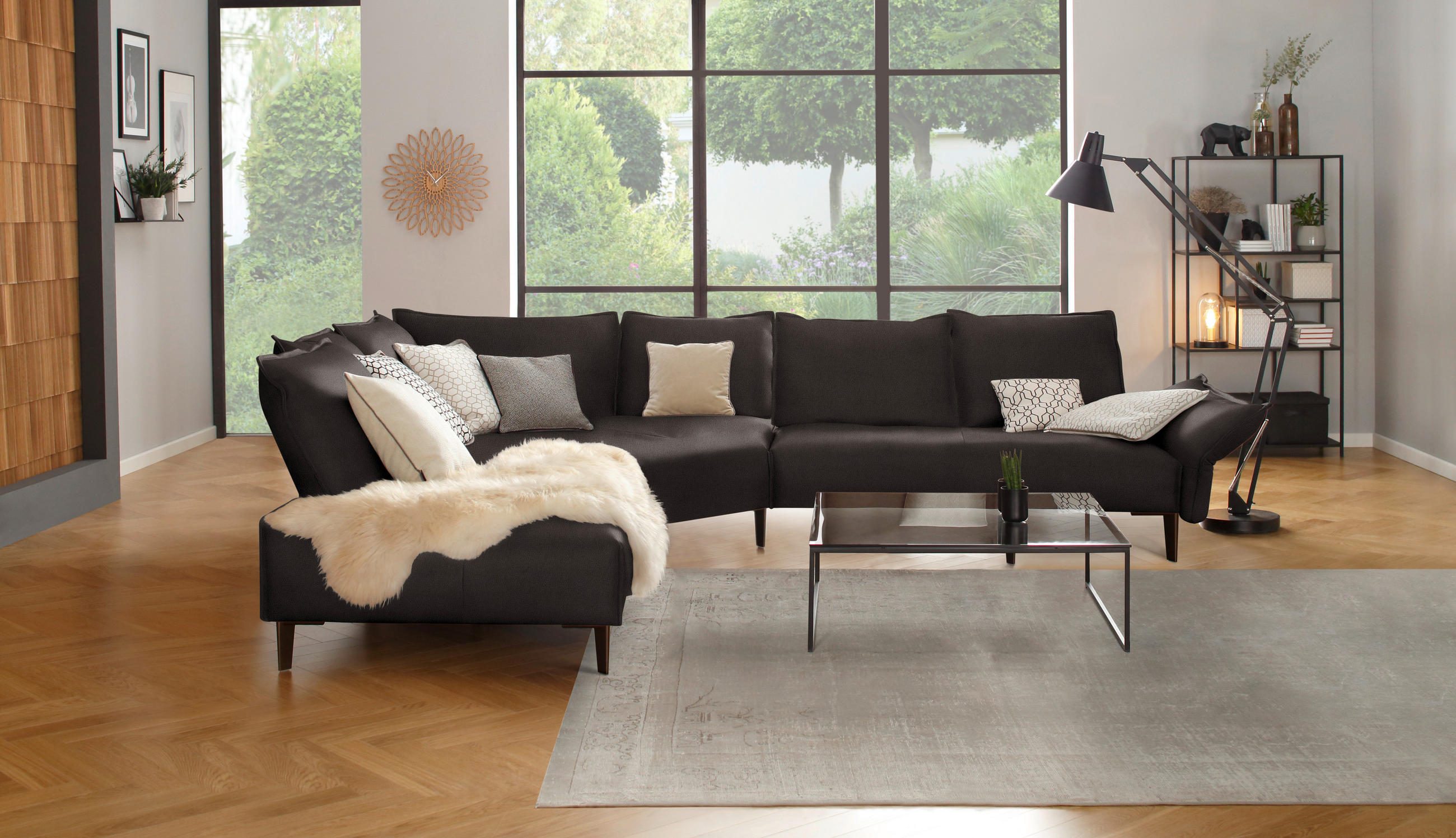 ECKSOFA in Echtleder Dunkelbraun  - Dunkelbraun/Schwarz, Design, Leder/Metall (272/340cm) - W.Schillig