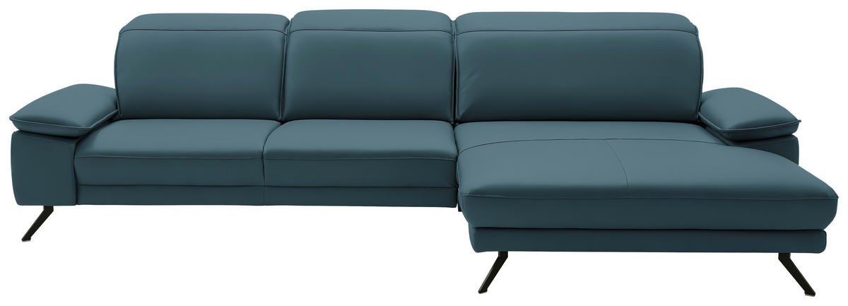 ECKSOFA in Echtleder Blau  - Blau/Schwarz, Design, Leder/Metall (332/193cm) - Dieter Knoll
