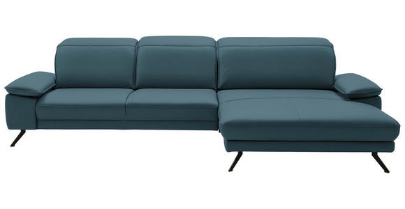 ECKSOFA in Echtleder Blau  - Blau/Schwarz, Design, Leder/Metall (332/193cm) - Dieter Knoll