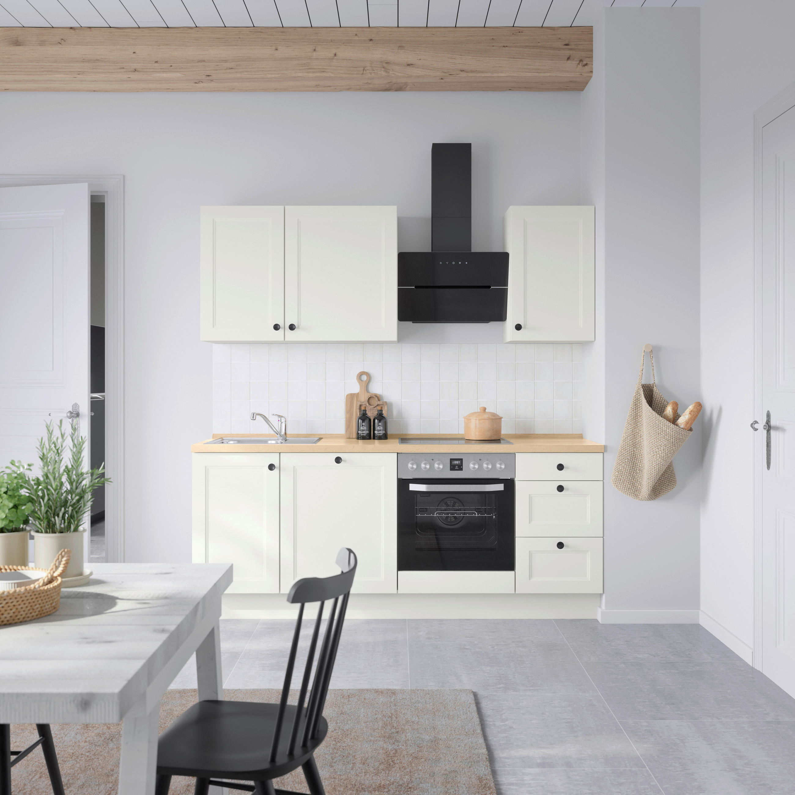 BUCĂTĂRIE FĂRĂ ELECTROCASNICE  - alb/culoare lemn stejar, Modern, metal/material pe bază de lemn (210cm) - Nobilia