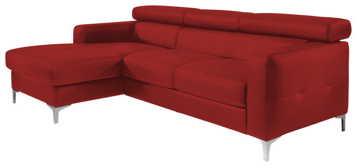 ECKSOFA Rot Echtleder  - Chromfarben/Rot, Design, Leder/Metall (169/226cm) - Livetastic