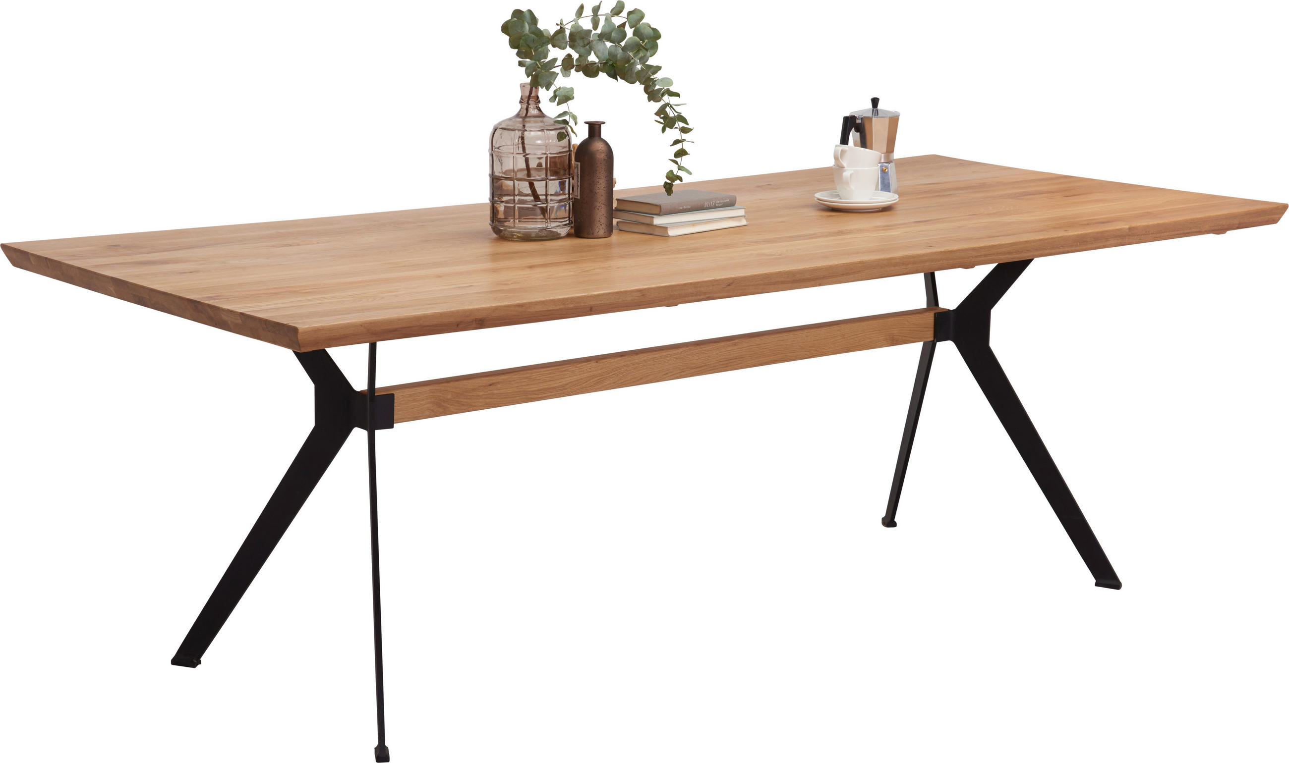 JEDILNA MIZA, masivno divji hrast hrast - črna/hrast, Natur, kovina/les (160/90/76cm) - Linea Natura