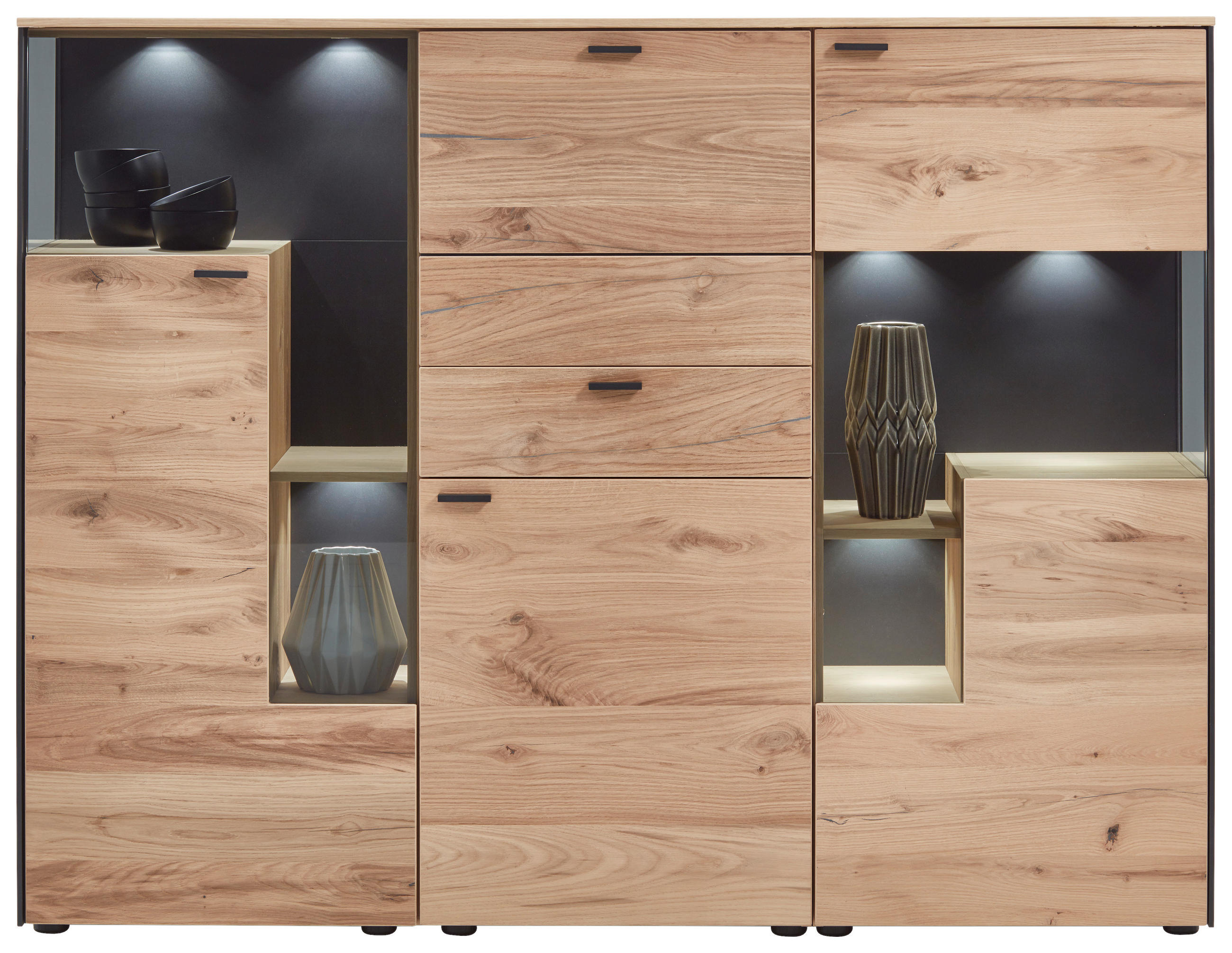 HIGHBOARD Anthrazit, Eichefarben  182/139/43 cm  - Eichefarben/Anthrazit, Design, Glas/Holz (182/139/43cm) - Schöner Wohnen