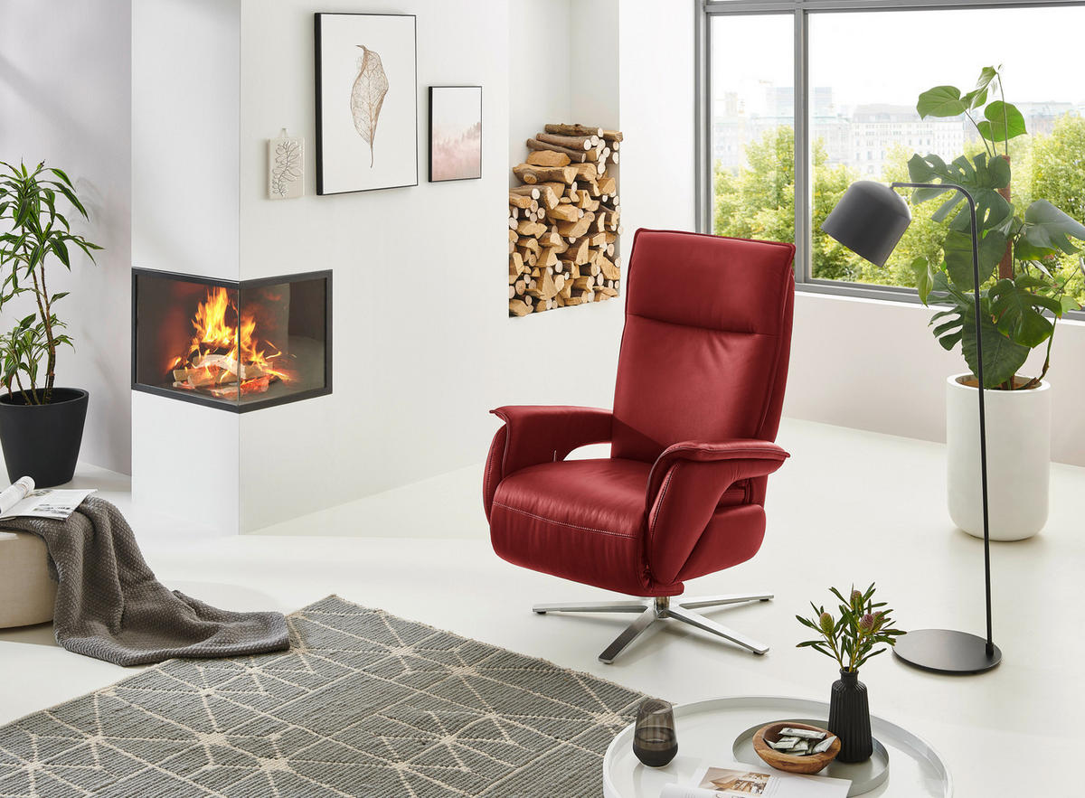 FERNSEHSESSEL in Rot  - Edelstahlfarben/Rot, Modern, Leder/Metall (77/116/80cm) - Livetastic