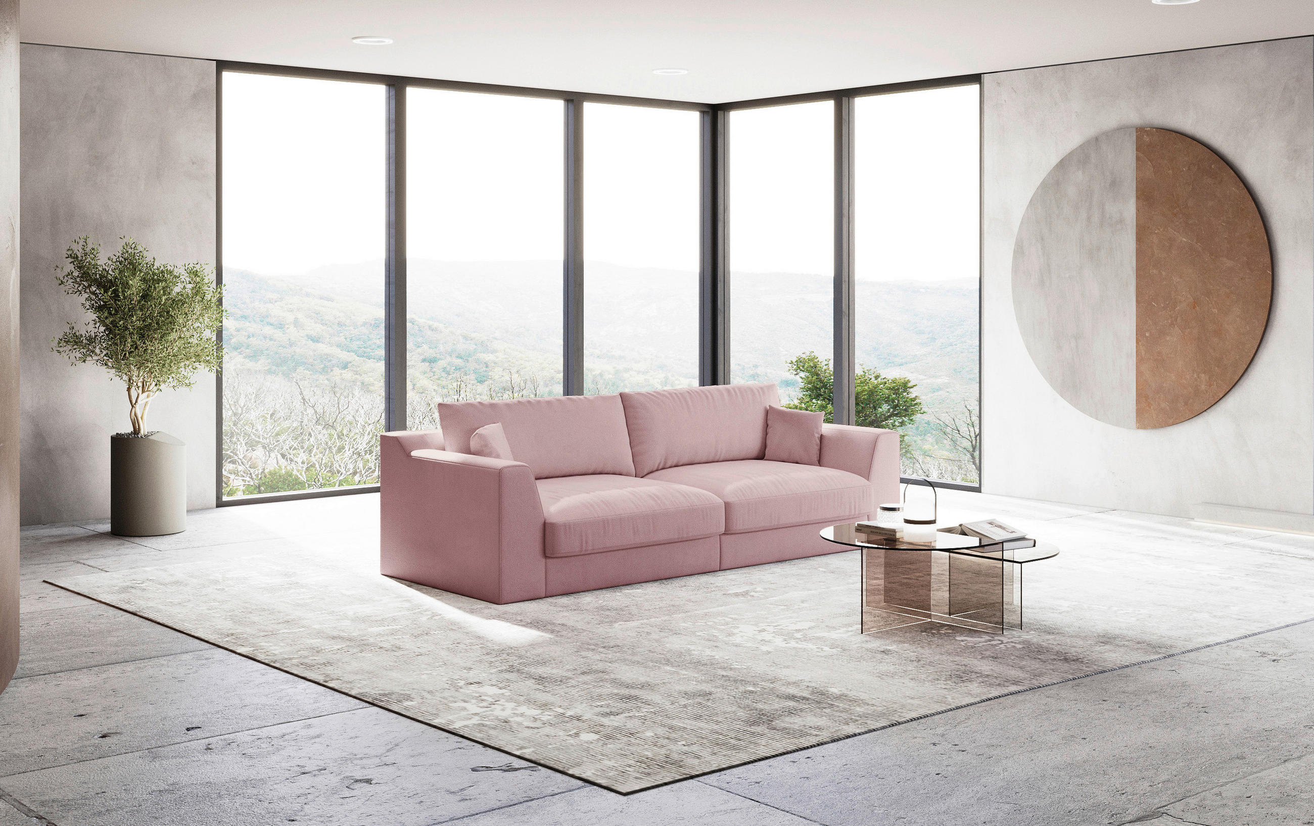 BIGSOFA in Chenille, Flachgewebe Rosa  - Schwarz/Rosa, Design, Kunststoff/Textil (276/90/109cm) - Sit & More