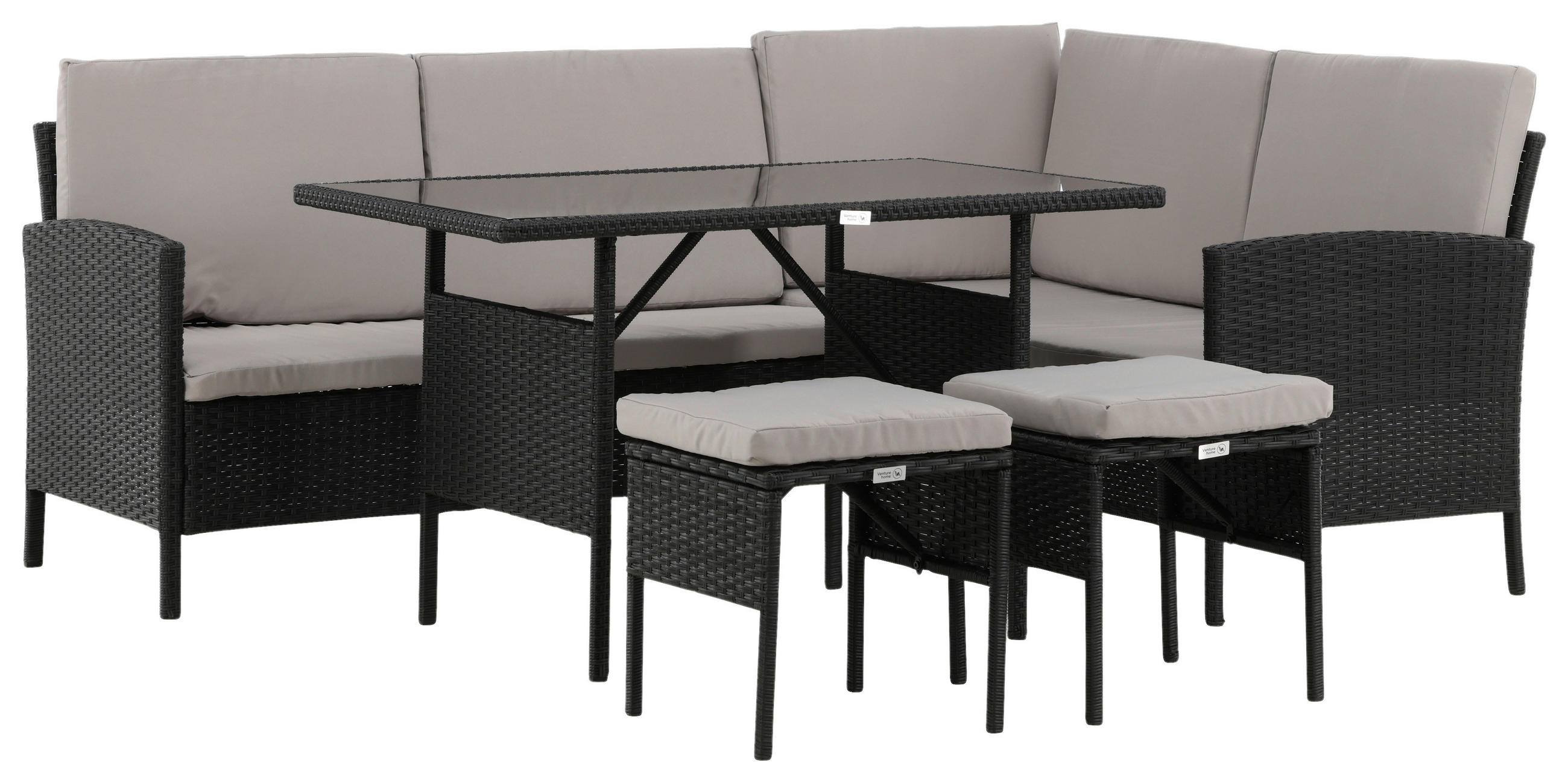 DINING-LOUNGESET  - Schwarz/Grau, KONVENTIONELL, Kunststoff - Gardenson