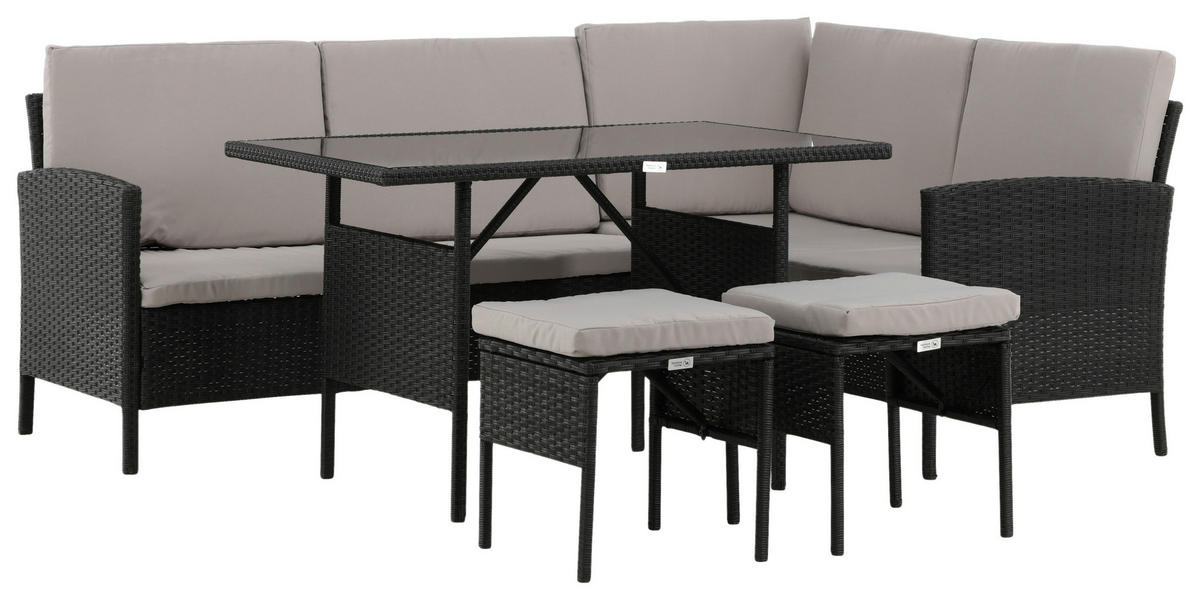 DINING-LOUNGESET  - Schwarz/Grau, KONVENTIONELL, Kunststoff - Gardenson