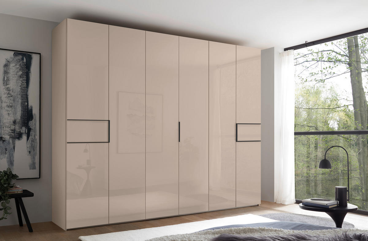 DREHTÜRENSCHRANK 298/222/63 cm,  in Elfenbein, 6-türig  - Elfenbein/Schwarz, Design, Glas/Holzwerkstoff (298/222/63cm) - Dieter Knoll