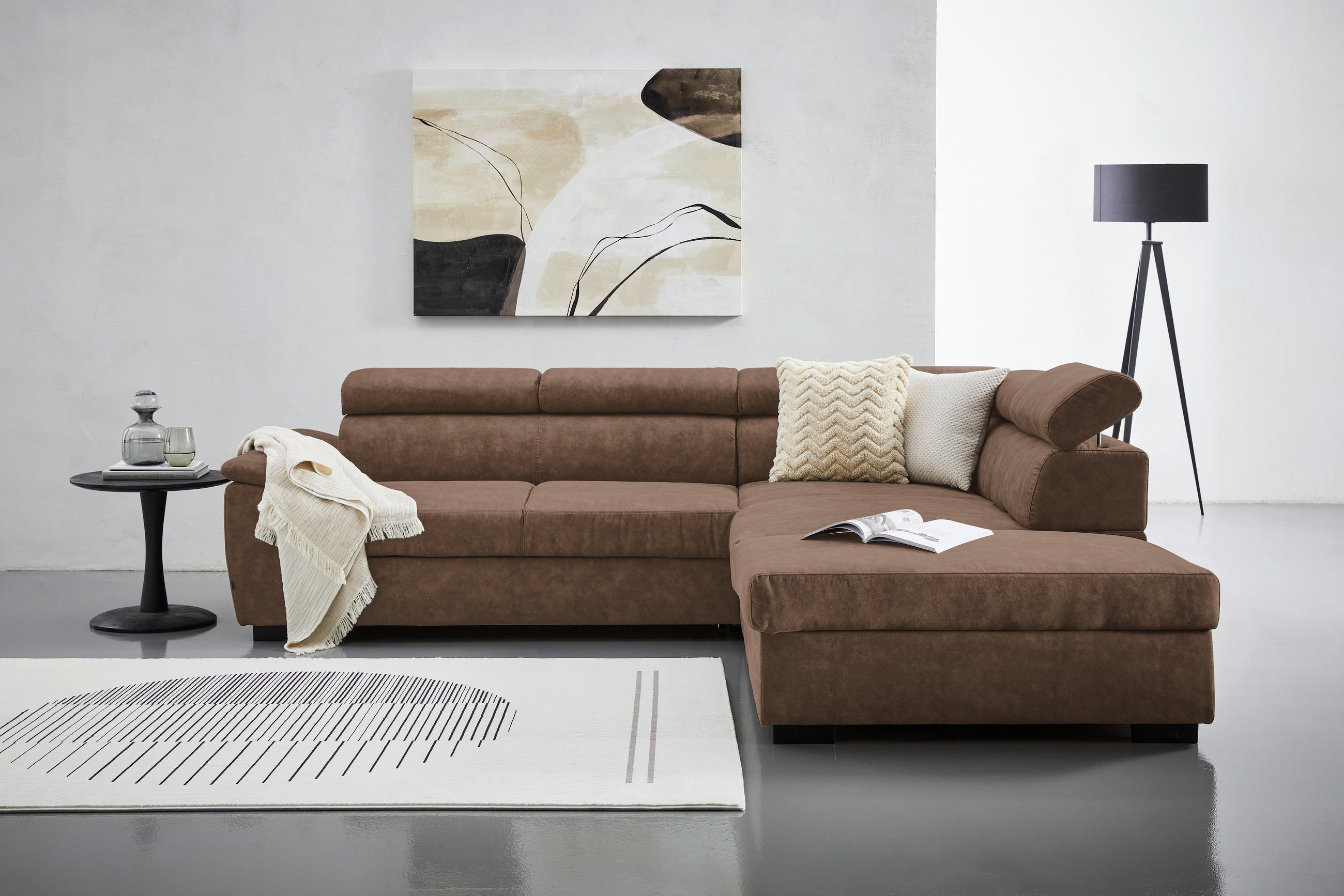 ECKSOFA Braun Lederlook  - Schwarz/Braun, Design, Kunststoff/Textil (263/230cm) - Hom`in
