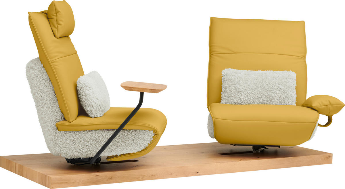 2-SITZER-SOFA  in Hochflor Echtleder Creme, Currygelb  - Currygelb/Creme, Design, Leder/Holz (240/65/104cm) - Koinor