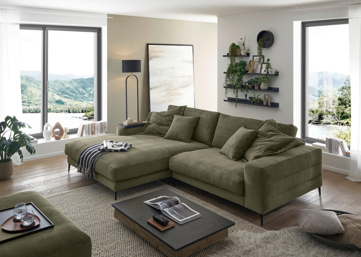 ECKSOFA in Feincord Mokka  - Schwarz/Mokka, Design, Textil/Metall (207/293cm) - Dieter Knoll