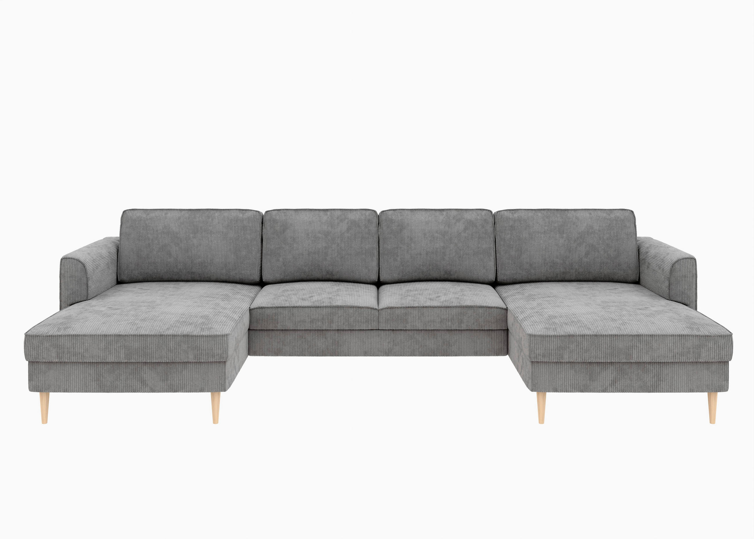 WOHNLANDSCHAFT Grau Cord  - Buchefarben/Grau, MODERN, Holz/Textil (161/306/161cm) - Trendmanufaktur