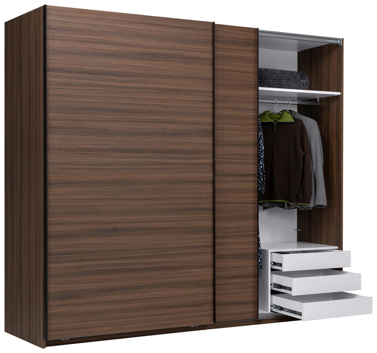 SCHIEBETÜRENSCHRANK 250/211,5/61,5 cm 2-türig Walnussfarben  - Walnussfarben/Schwarz, MODERN, Holzwerkstoff/Metall (250/211,5/61,5cm) - MID.YOU
