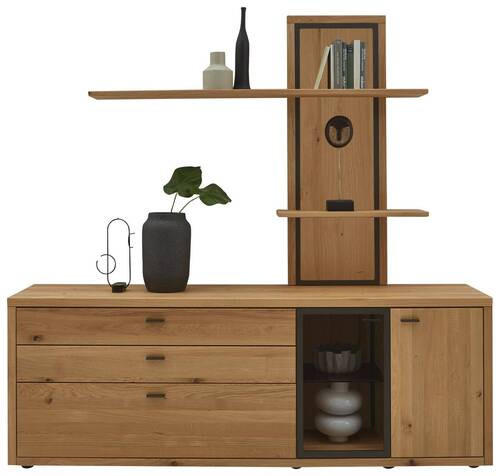 WOHNWAND  in Eichefarben 208/202/45 cm  - Dunkelgrau/Eichefarben, Design, Glas/Holz (208/202/45cm) - Valnatura