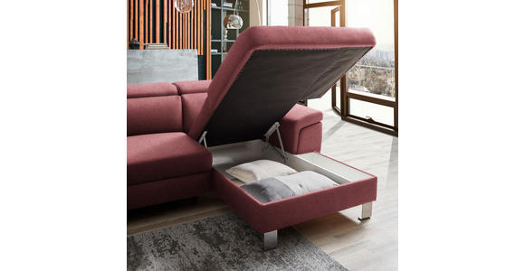 ECKSOFA inkl. Funktionen Hellrot Webstoff - Hellrot/Silberfarben, Design, Textil/Metall (250/167cm) - Xora