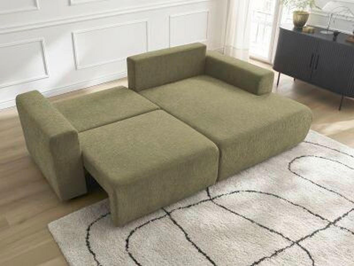 ECKSOFA Ottomane rechts  ATILLA Grün Struktur  - Schwarz/Grün, MODERN, Kunststoff/Textil (244/149cm)
