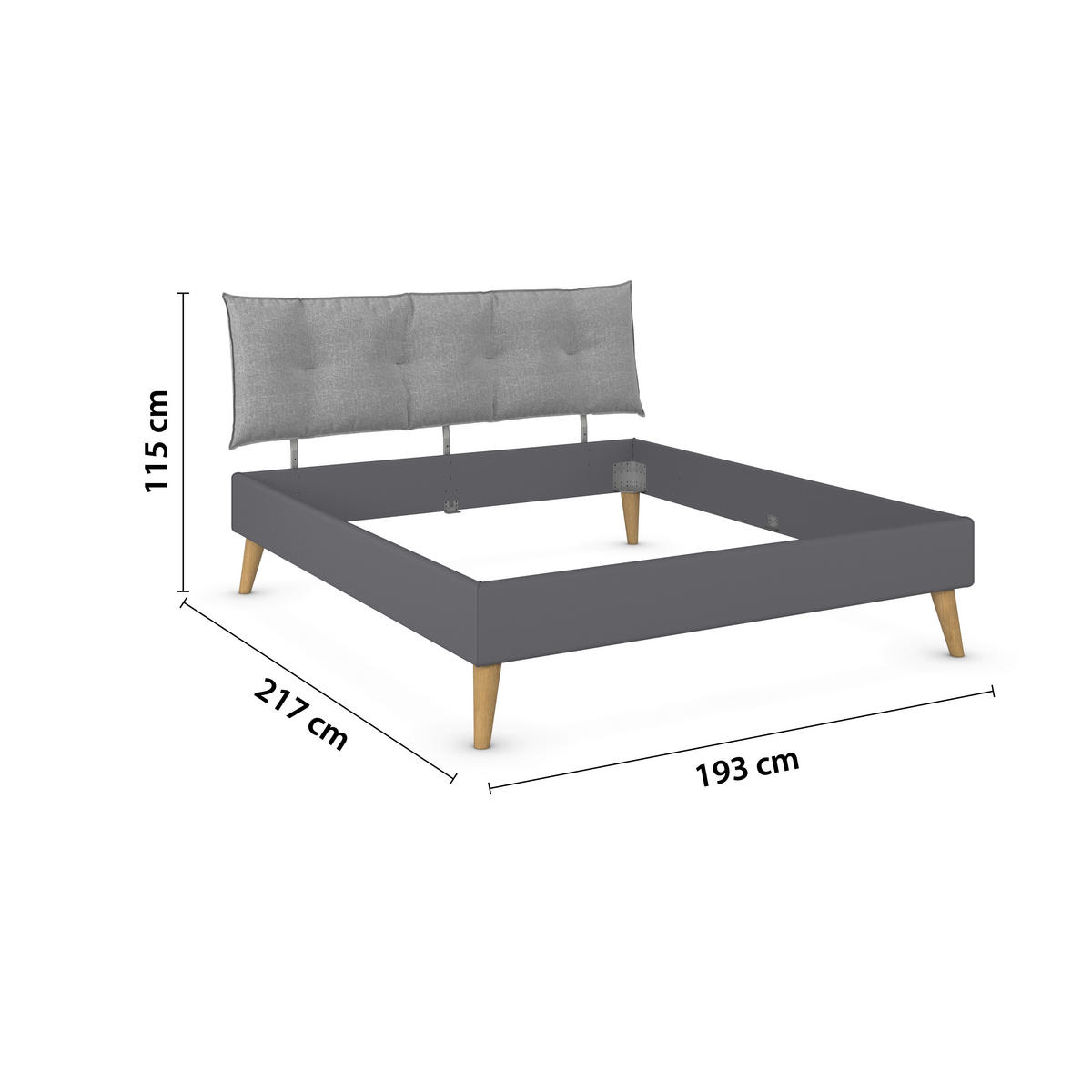 BETT 180/200 cm,  in Grau,  - Wildeiche/Grau, Design, Holz/Textil (180/200cm) - Carryhome