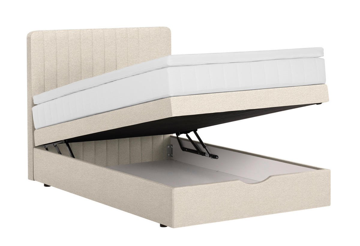 BOXSPRINGBETT 140/200 cm  in Beige  - Beige/Schwarz, KONVENTIONELL, Holzwerkstoff/Kunststoff (140/200cm) - Welnova
