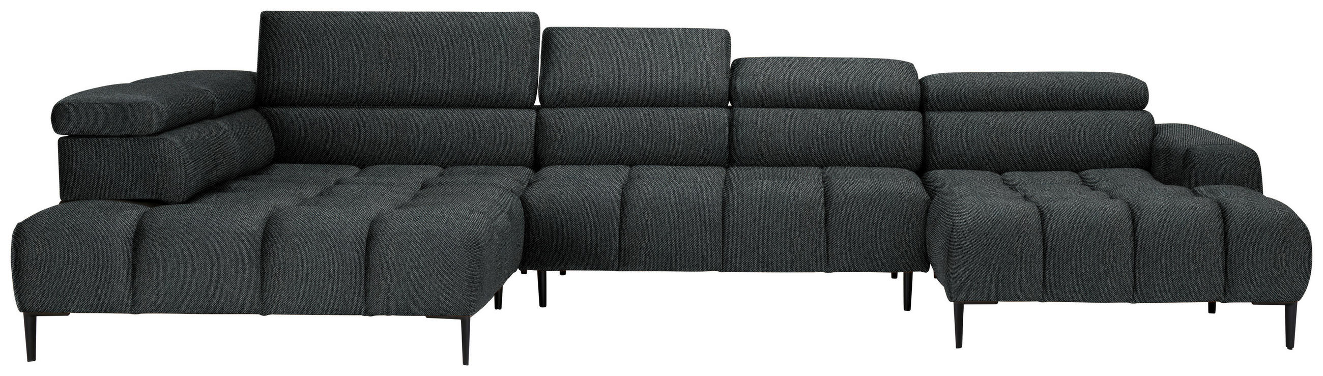 WOHNLANDSCHAFT Graphitfarben Webstoff  - Schwarz/Graphitfarben, Design, Textil/Metall (216/385/177cm) - Welnova
