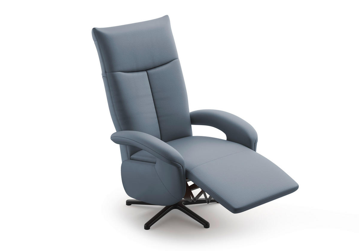 SESSEL in Echtleder Graublau  - Graublau/Schwarz, KONVENTIONELL, Leder/Metall (74/112/82cm) - Sit & More