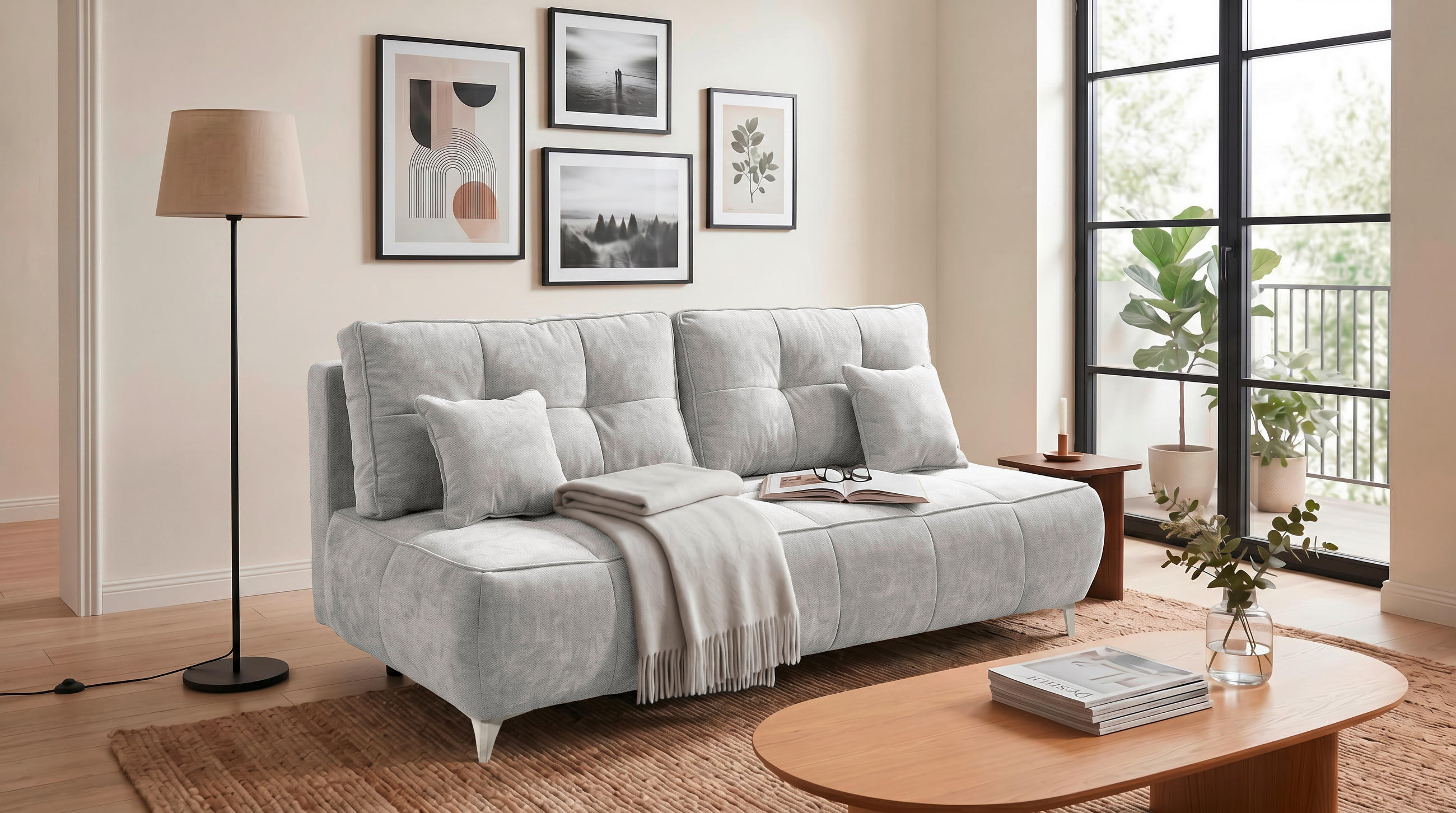 SCHLAFSOFA ELISA Webstoff Silberfarben  inkl. Bettkasten  - Kaschmir/Silberfarben, MODERN, Kunststoff/Textil (215/96/106cm) - MID.YOU