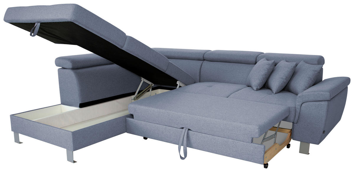 ECKSOFA in Webstoff Blau  - Blau/Silberfarben, Design, Textil/Metall (226/257cm) - Xora