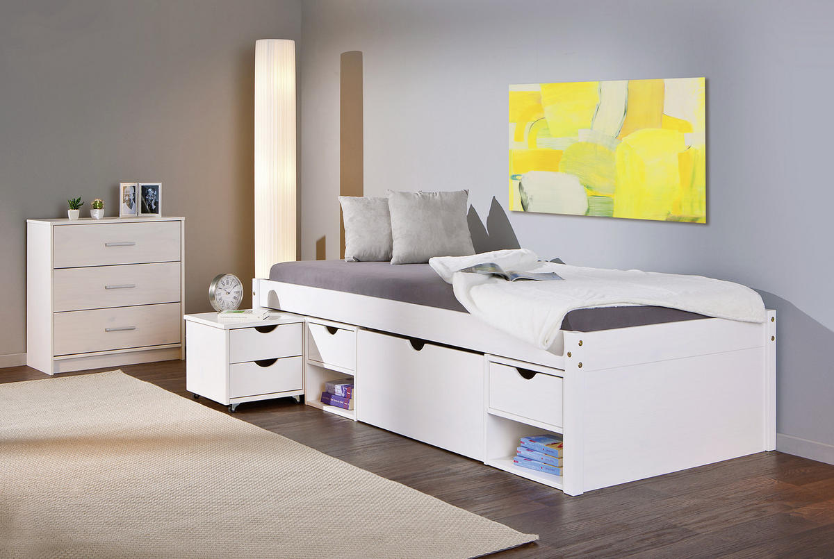 STAURAUMBETT 90/200 cm  in Weiß  - Weiß, LIFESTYLE, Holz (90/200cm) - Xora