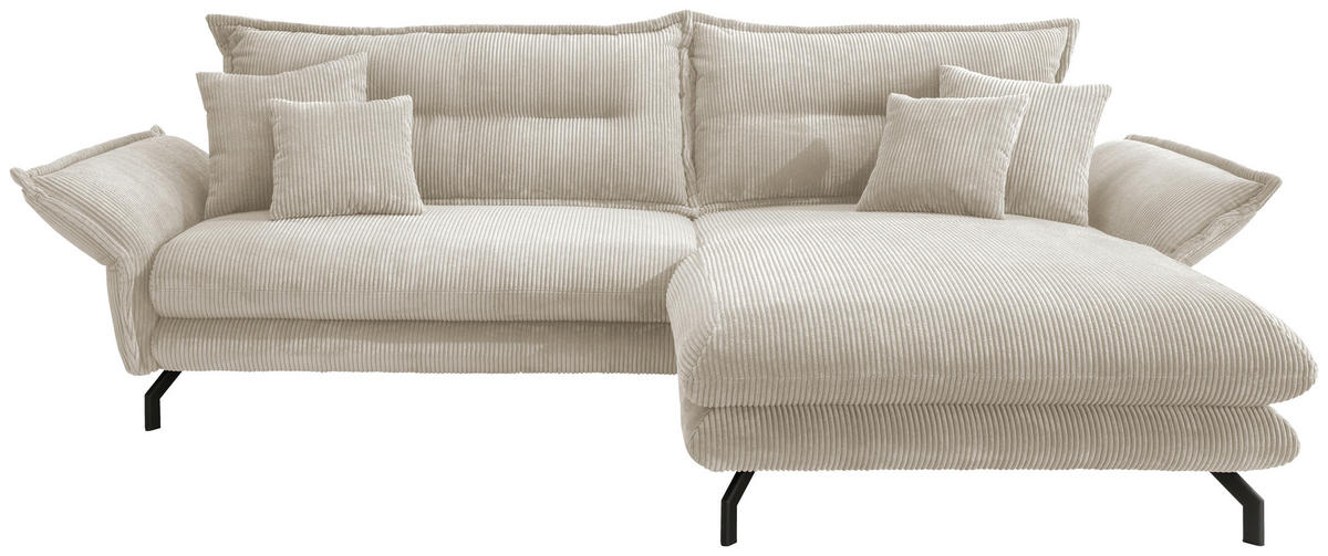 ECKSOFA in Cord Beige  - Beige/Schwarz, Modern, Textil/Metall (255/180cm) - Livetastic