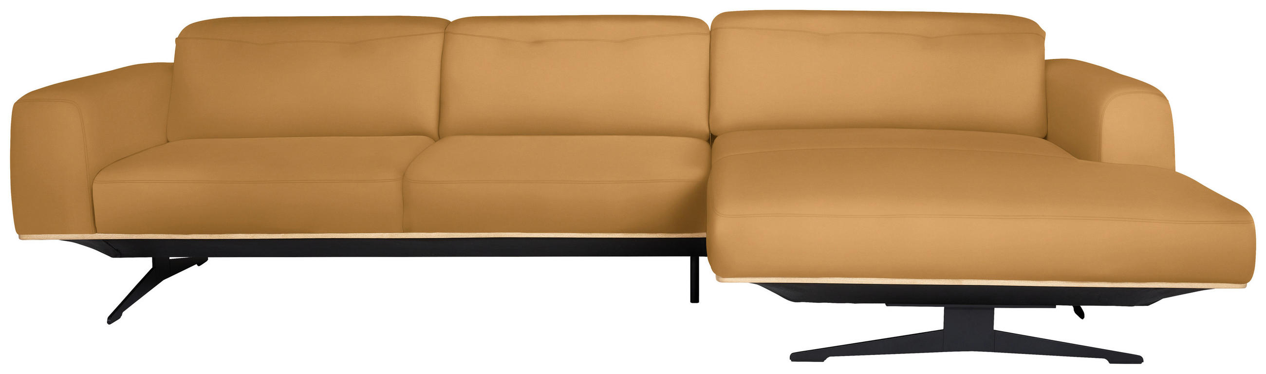 ECKSOFA in Echtleder Senfgelb  - Eichefarben/Senfgelb, Design, Leder/Holz (305/163cm) - Novel