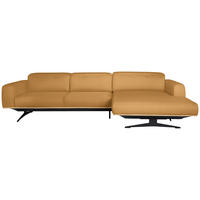 ECKSOFA in Echtleder Senfgelb  - Eichefarben/Senfgelb, Design, Leder/Holz (305/163cm) - Novel
