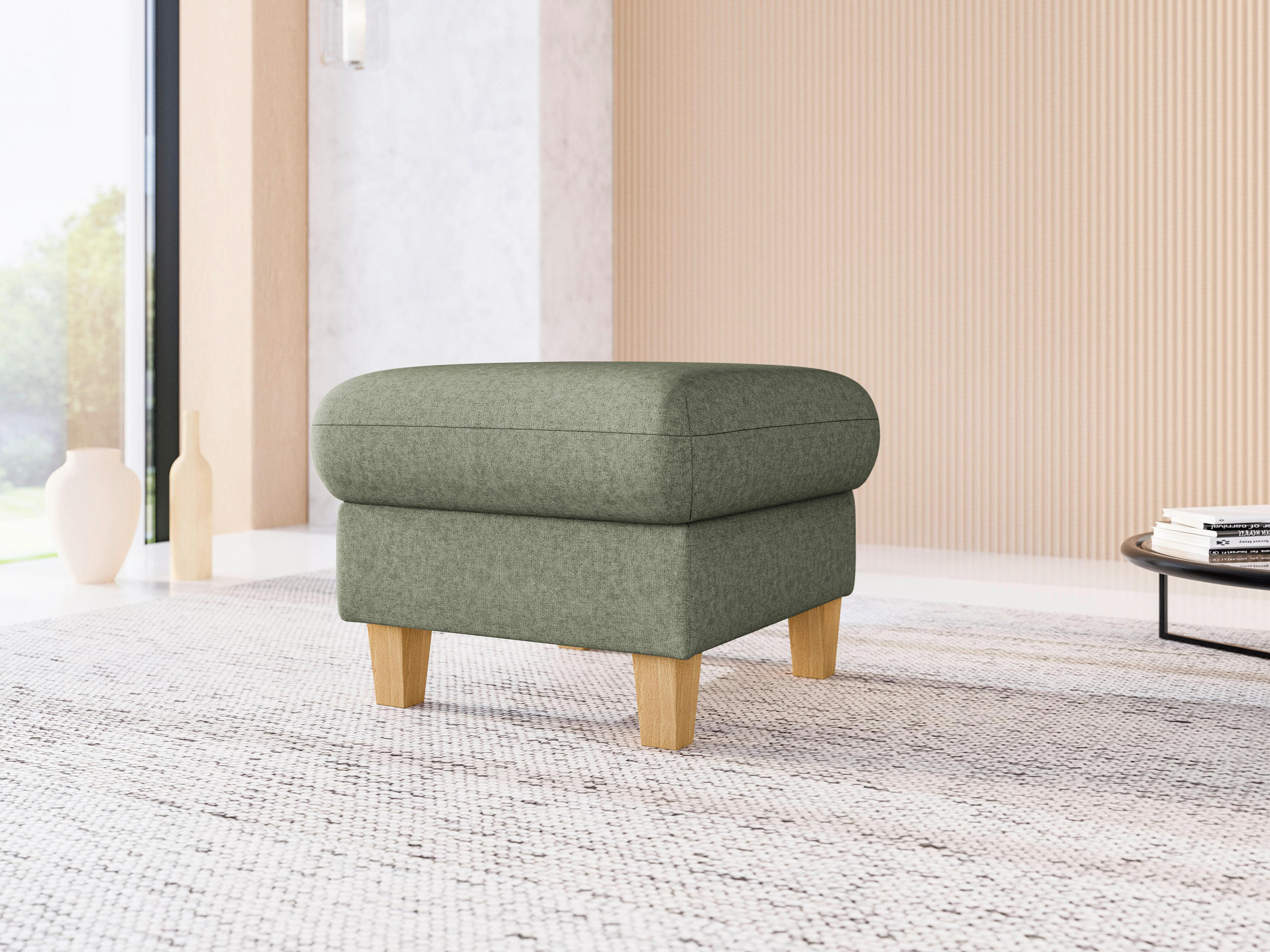 HOCKER Flachgewebe Olivgrün  - Eichefarben/Olivgrün, KONVENTIONELL, Holz/Textil (58/48/58cm) - Sit & More