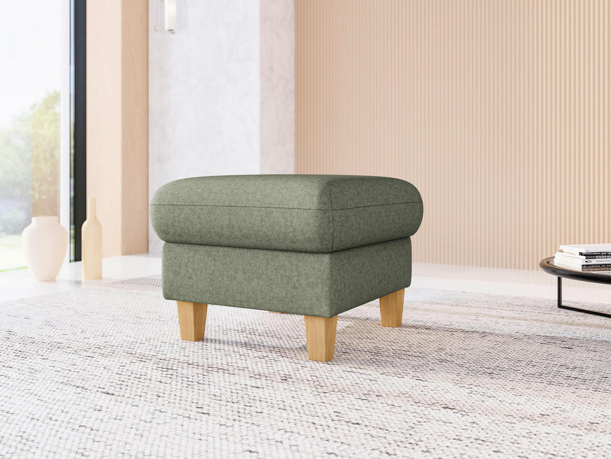 HOCKER Flachgewebe Olivgrün  - Eichefarben/Olivgrün, KONVENTIONELL, Holz/Textil (58/48/58cm) - Sit & More