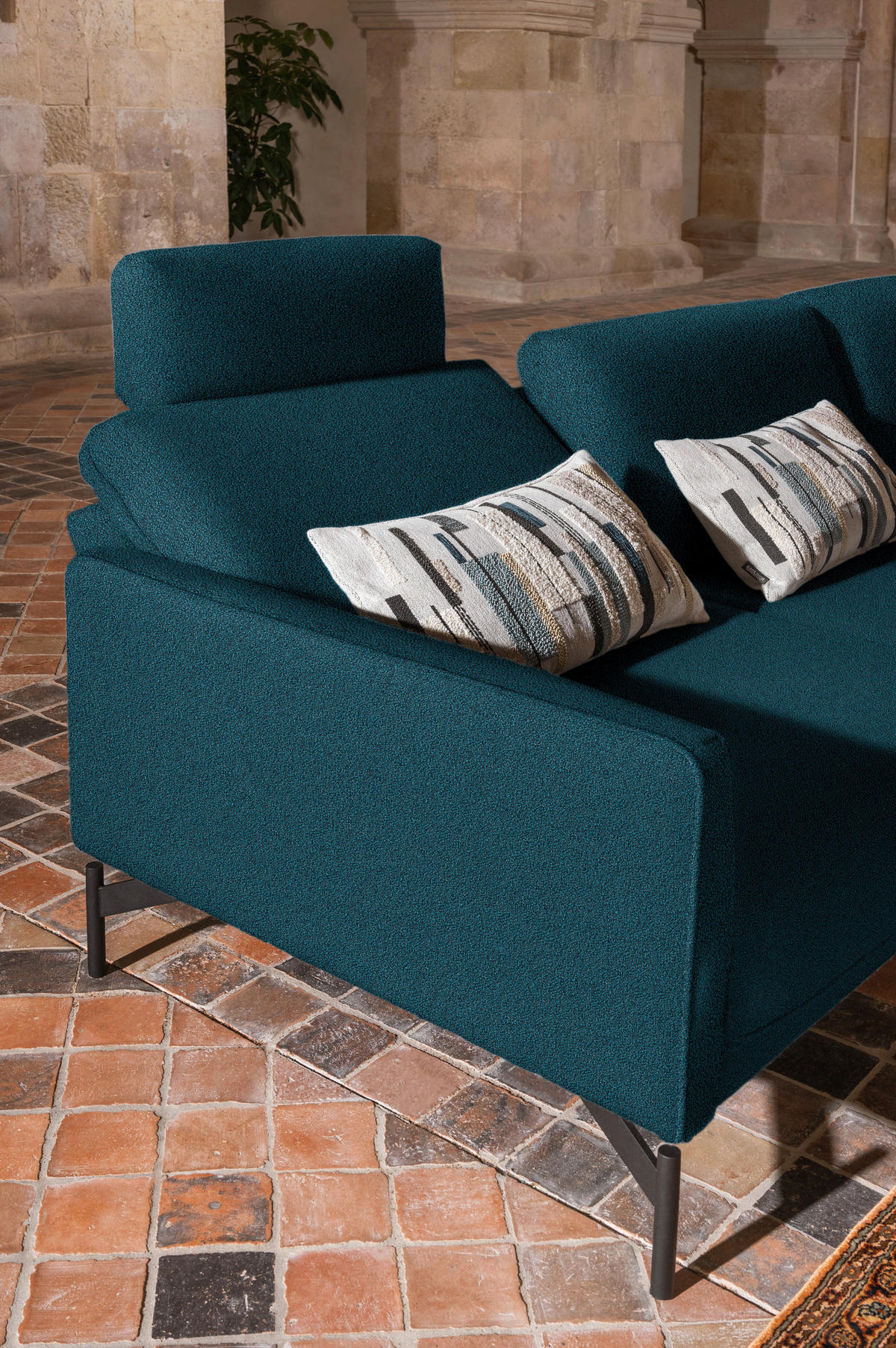 ECKSOFA  in Flachgewebe, Struktur Petrol  254/230 cm  - Anthrazit/Petrol, Design, Textil/Metall (254/230cm) - Johann Jakob