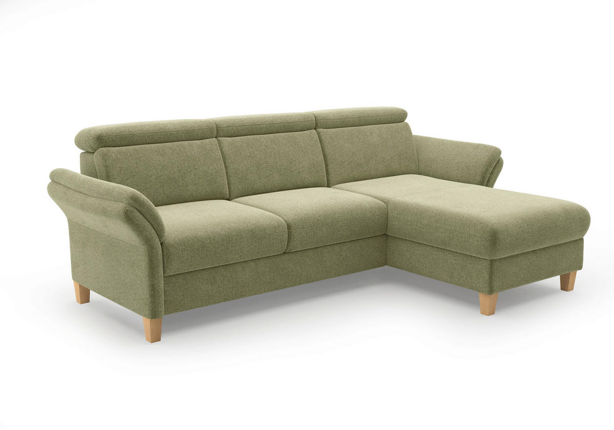 ECKSOFA GLENDALE E Hellgrün Flachgewebe  - Eichefarben/Hellgrün, KONVENTIONELL, Holz/Textil (253/166cm) - Sit & More