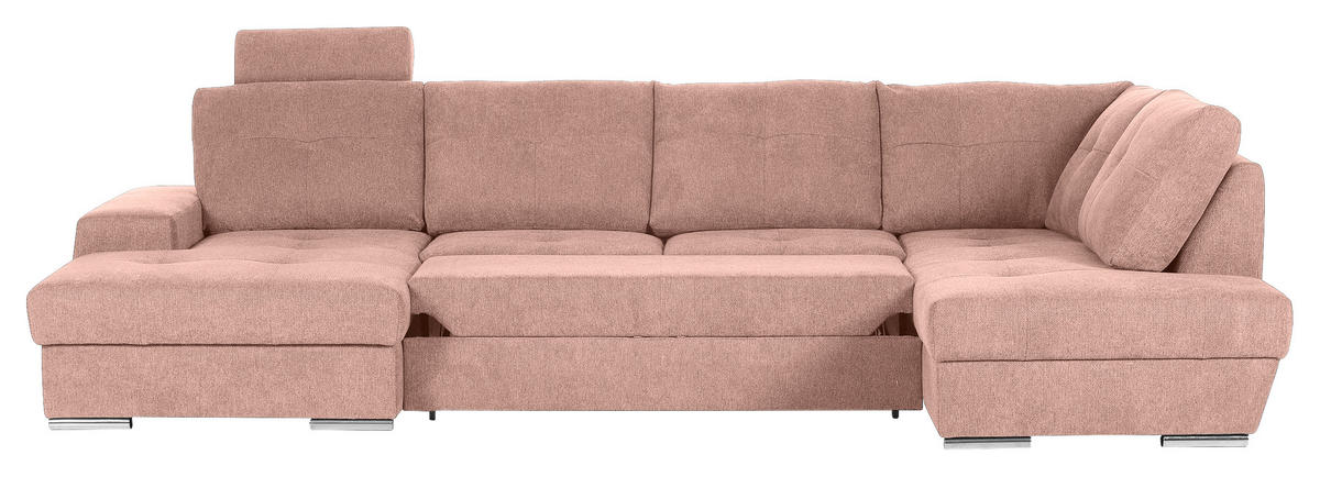 WOHNLANDSCHAFT in Flachgewebe Altrosa  - Chromfarben/Altrosa, Konventionell, Kunststoff/Textil (180/338/217cm) - Hom`in