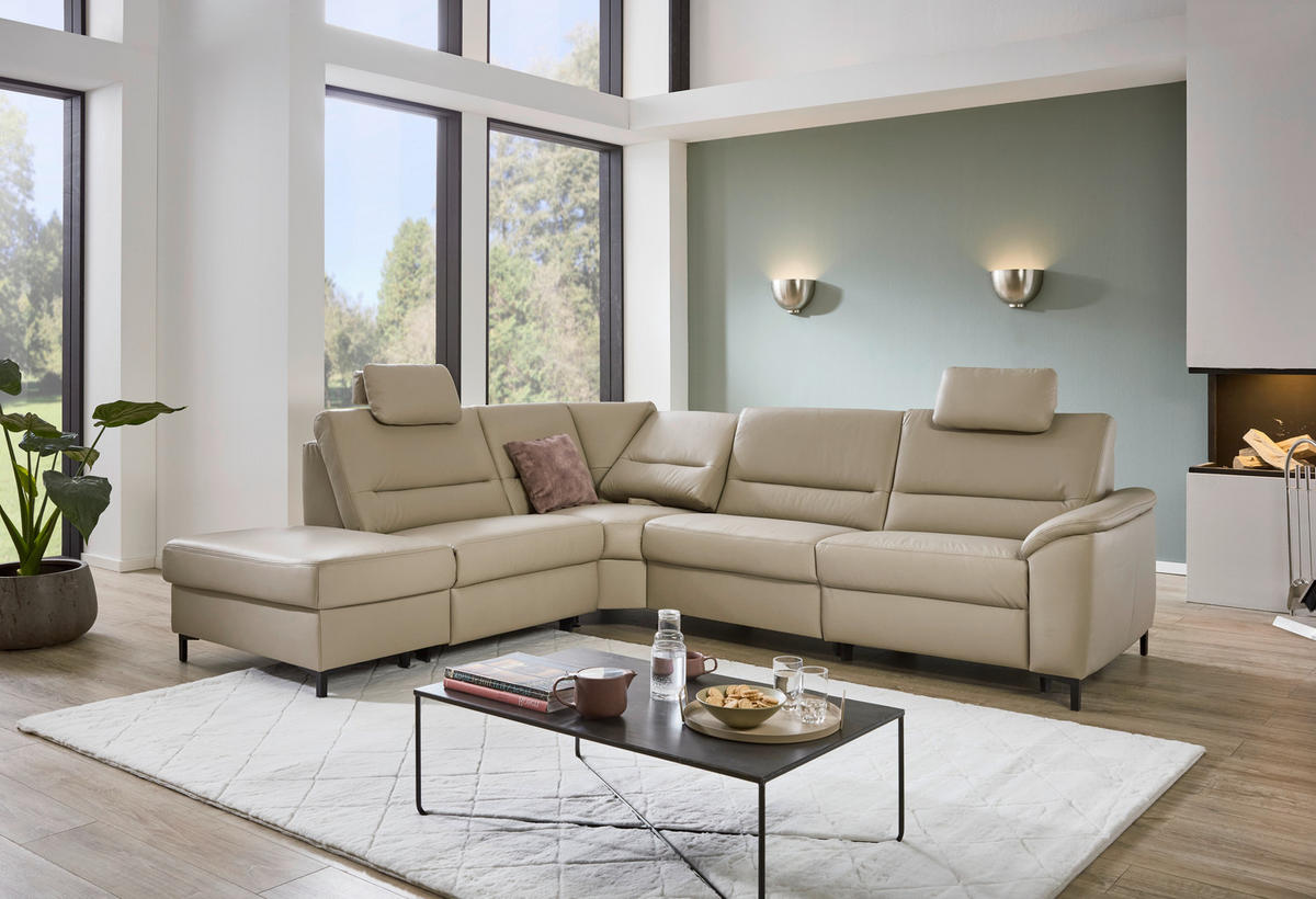 ECKSOFA in Echtleder Perlmutt  249/290 cm  - Perlmutt/Schwarz, KONVENTIONELL, Leder/Metall (249/290cm) - Beldomo Premium