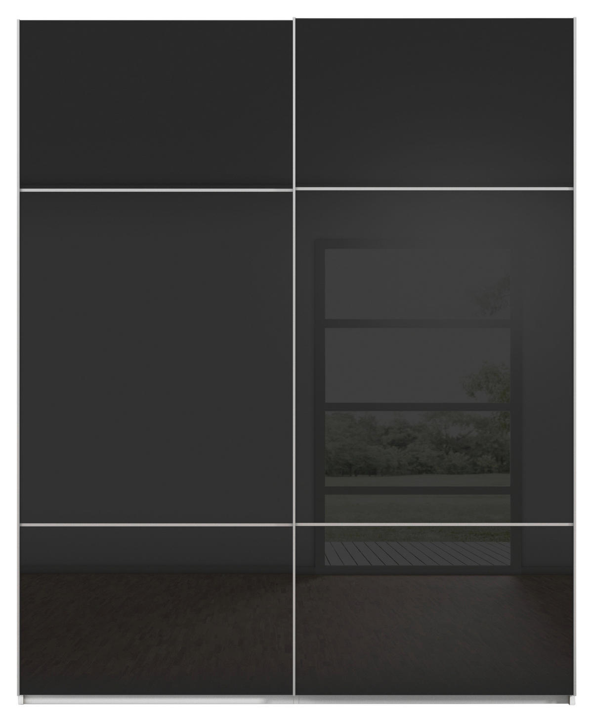 SCHWEBETÜRENSCHRANK in Schwarz, Weiss  - Weiss/Alufarben, Konventionell, Glas/Holzwerkstoff (181/223/67cm) - Novel