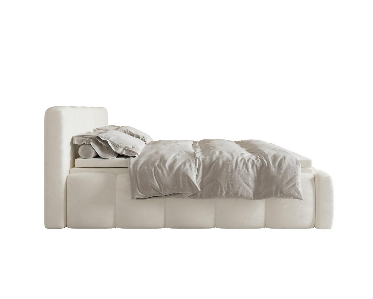 BOXBETT 140/200 cm,  in Beige, Bettkasten, Topper, H2 = mittel  - Beige/Schwarz, MODERN, Textil (140/200cm) - MID.YOU