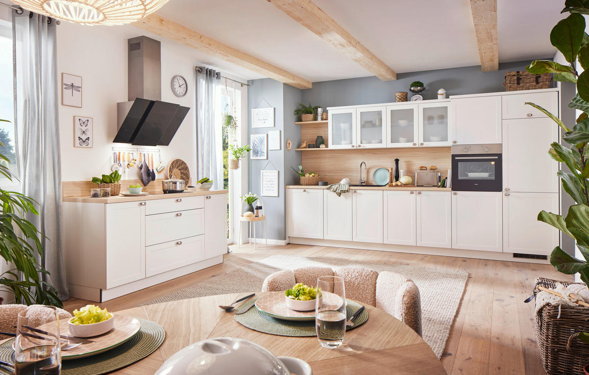 EINBAUKÜCHE   - Weiß, ROMANTIK / LANDHAUS, Holzwerkstoff - Welnova