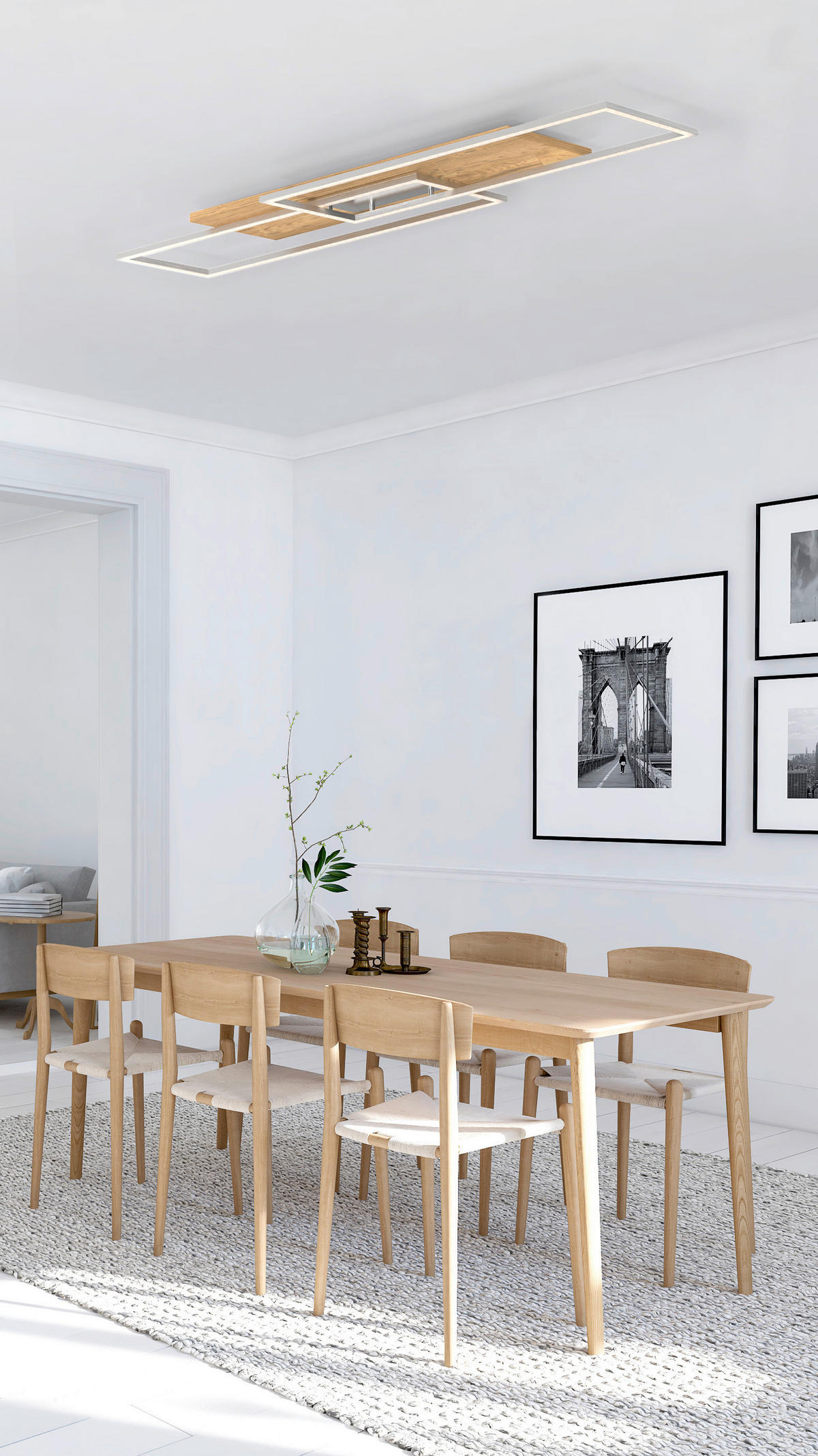 DECKENLEUCHTE Panama 114/25/7 cm   - Nickelfarben, Design, Holz/Metall (114/25/7cm)