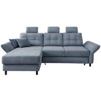 ECKSOFA Hellblau Chenille Zierkissen, Bettkasten, Schlaffunktion, Armteilverstellung, Sitztiefenverstellung, Kopfstütze, Liegefläche im Originalstoff  - Blau/Schwarz, MODERN, Holz/Textil (176/250-280cm) - Livetastic