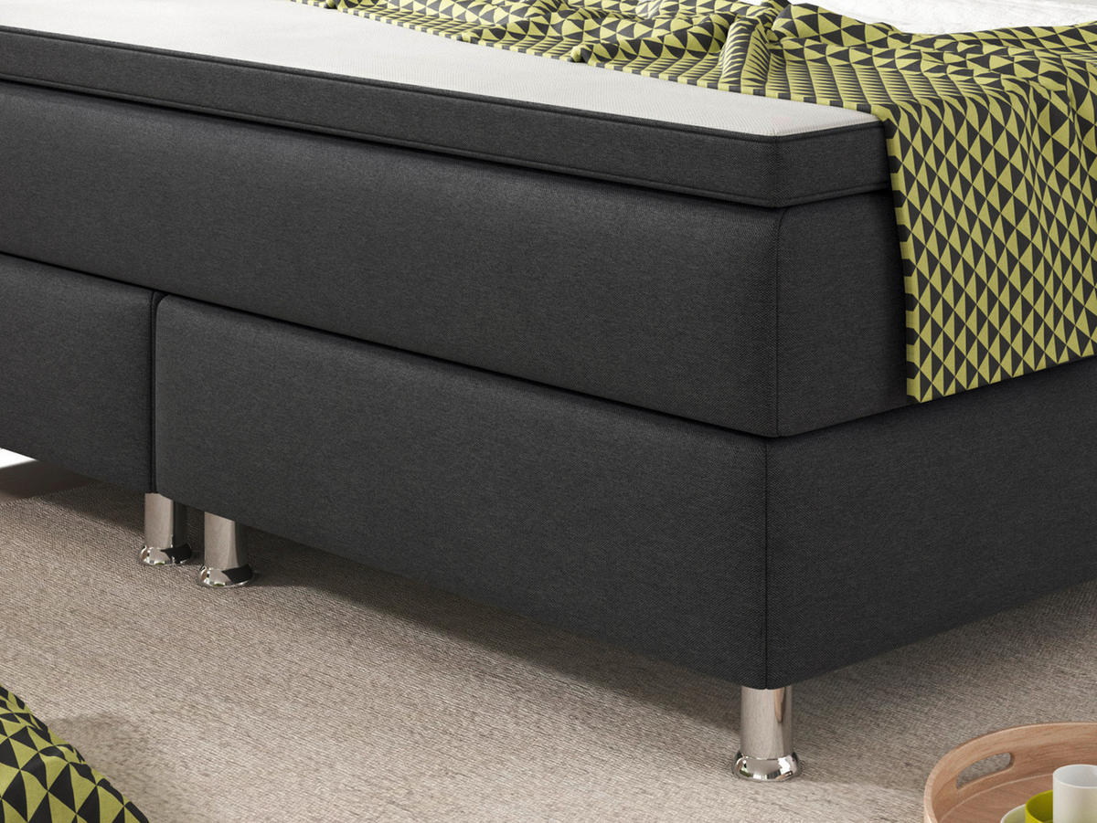 BOXSPRINGBETT 180/200 cm  in Anthrazit  - Anthrazit/Silberfarben, KONVENTIONELL, Textil/Metall (180/200cm) - MID.YOU