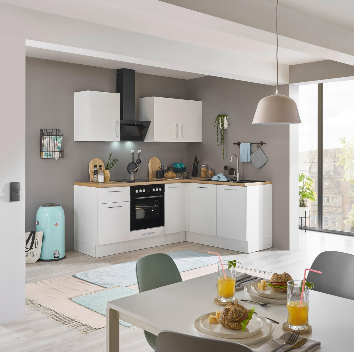 ECKKÜCHE 210/165 cm  in Weiß, Eiche Artisan  - Chromfarben/Weiß, Basics, Holzwerkstoff/Metall (210/165cm) - MID.YOU