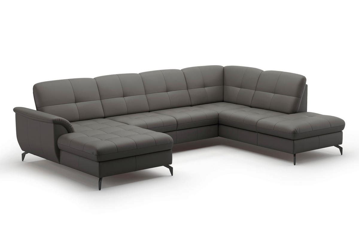 WOHNLANDSCHAFT Anthrazit Echtleder  - Anthrazit/Schwarz, MODERN, Leder/Metall (164/319/212cm) - Sit & More