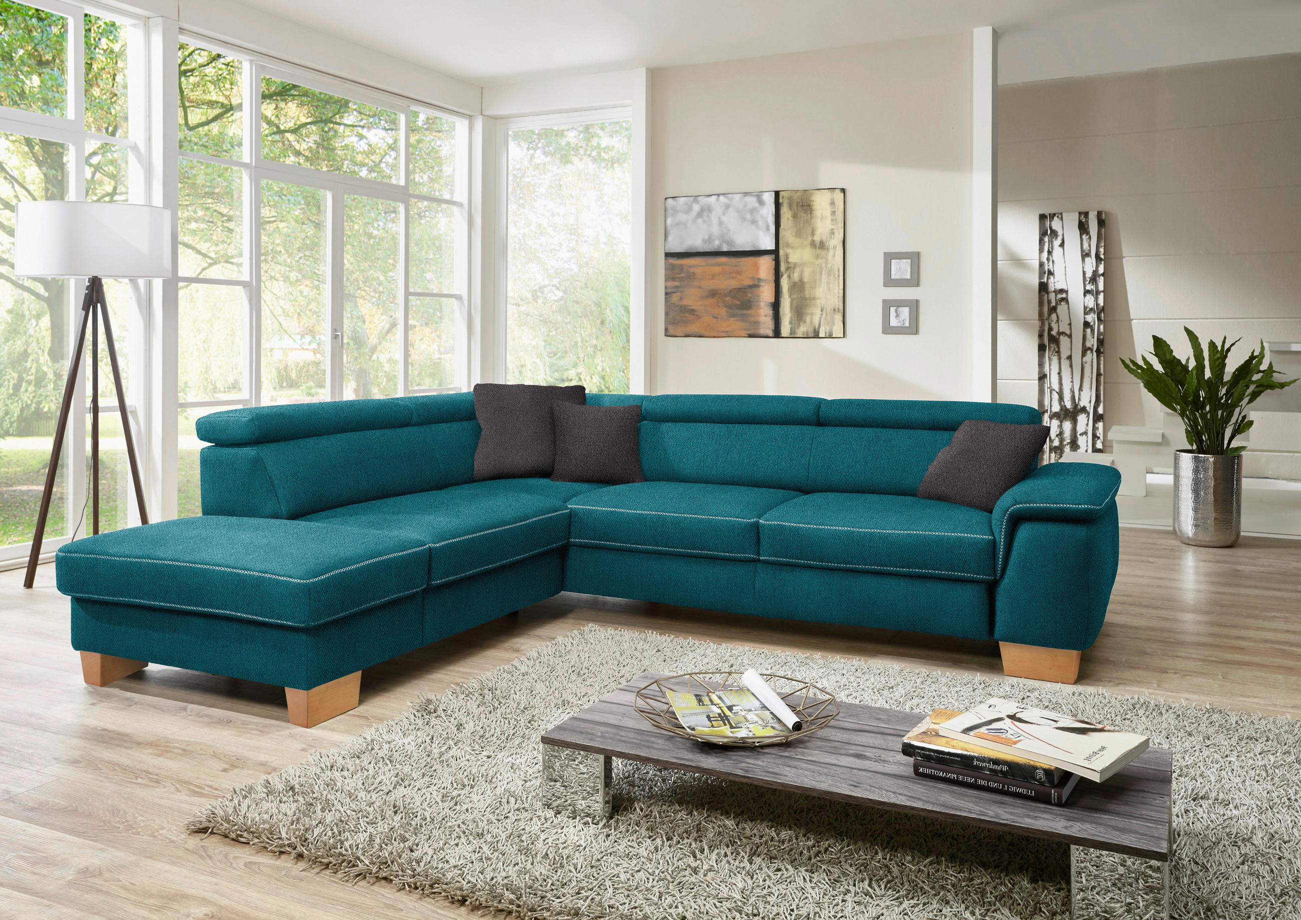 ECKSOFA in Mikrofaser Petrol  226/273 cm  - Eichefarben/Beige, Natur, Holz/Textil (226/273cm) - Beldomo System