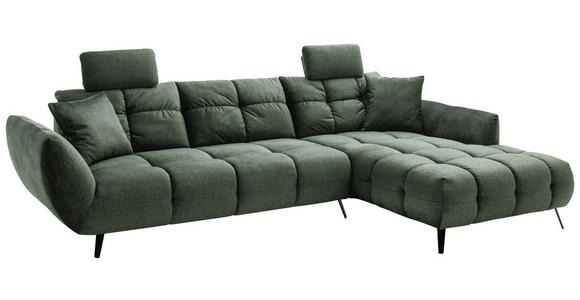ECKSOFA Grün Mikrofaser  - Schwarz/Grün, KONVENTIONELL, Textil/Metall (313/215cm) - Hom`in