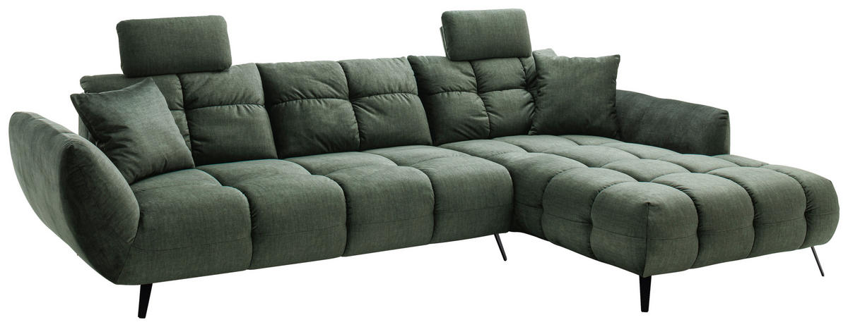 ECKSOFA Grün Mikrofaser  - Schwarz/Grün, KONVENTIONELL, Textil/Metall (313/215cm) - Hom`in