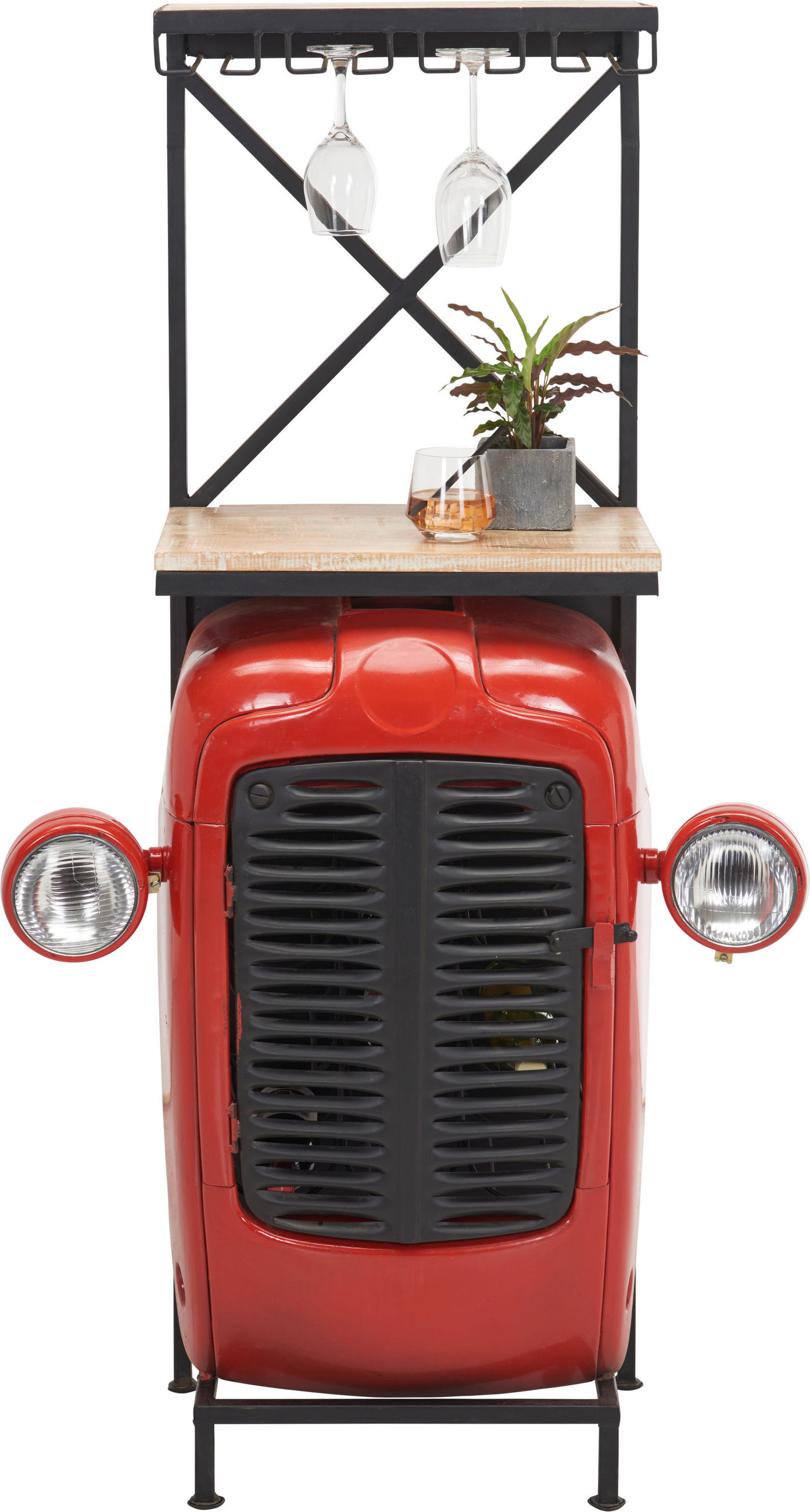 BAR in Naturfarben, Rot, Schwarz  - Rot/Schwarz, Trend, Holz/Metall (52/36/153cm) - Ambia Home