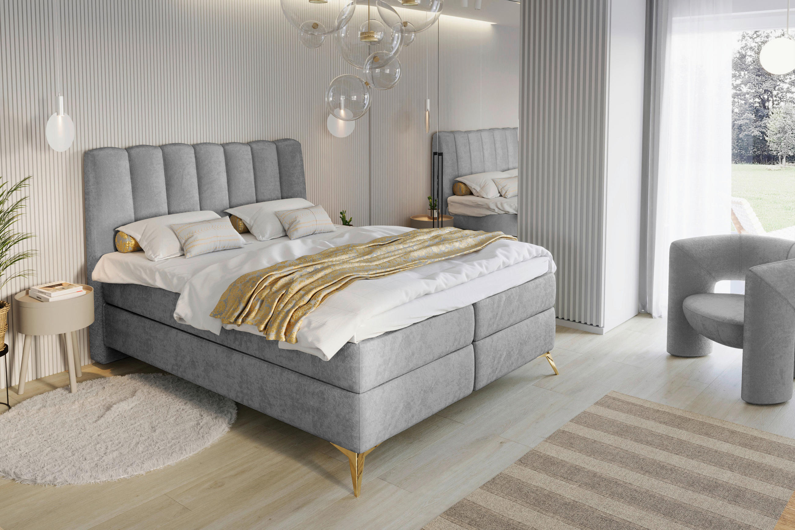 BOXBETT 120/200 cm  Grau  - Goldfarben/Schwarz, Basics, Kunststoff/Textil (120/200cm) - Livetastic