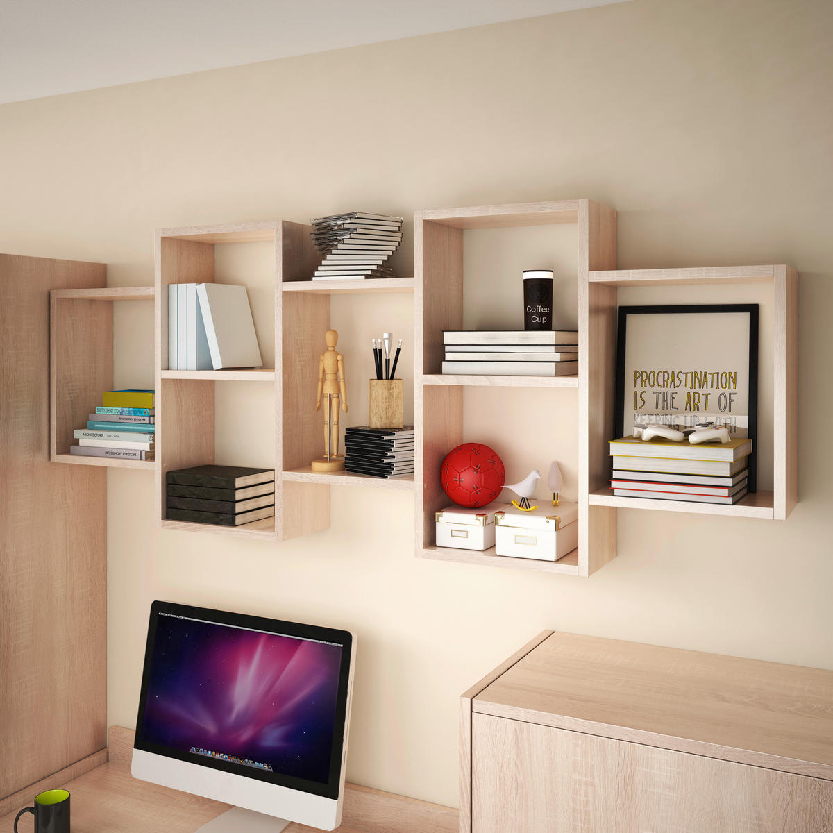 NÁSTĚNNÝ REGÁL, Sonoma dub, 160,8/65/18 cm - Sonoma dub, Basics, kompozitní dřevo (160,8/65/18cm)